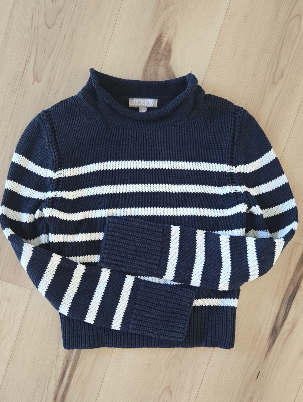 J. Crew Heritage Cotton Rollneck Sweater, Navy/White Stripe, Size XS